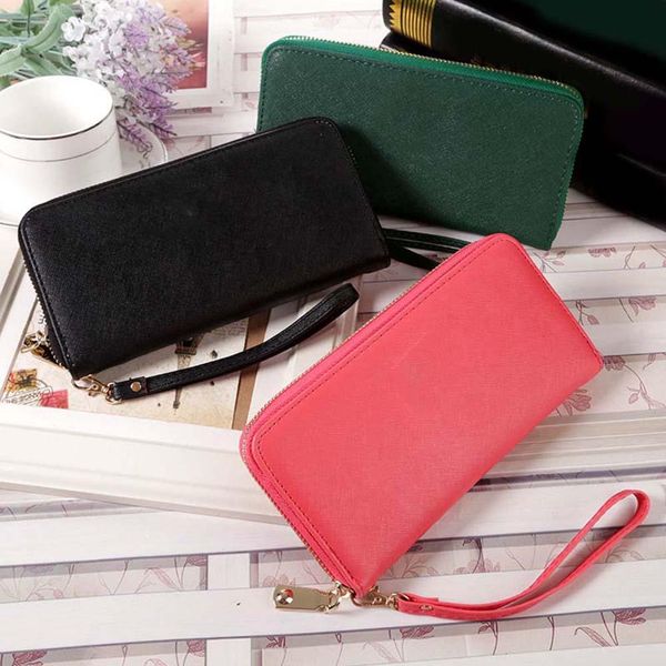 

women fashion solid color zipper long purse faux leather wristlet clutch wallet, Red;black