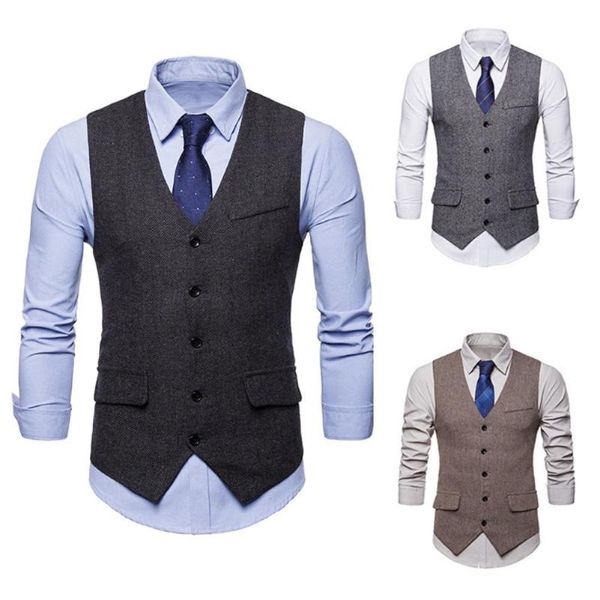 

2019 suit vest men's business casual suit vest fabric boutique men's fashion printing v-neck sleeveless slim, Black;white