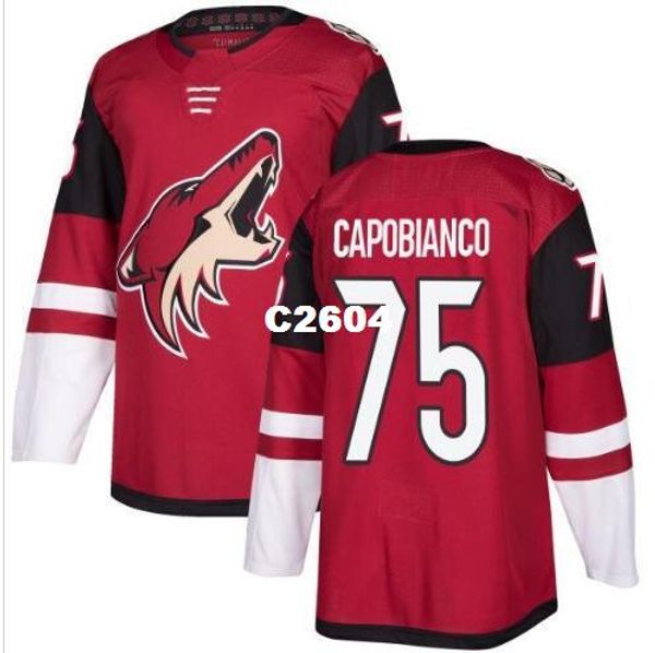 

real men real full embroidery #75 2018 new mens arizona coyotes 75 kyle capobianco hockey jersey or custom any name or number jersey, Black;red