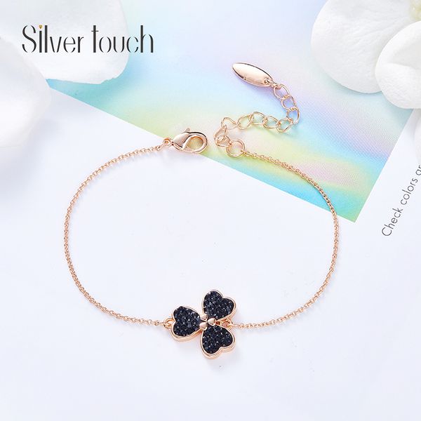

fashion- clover lady bracelet stylish simple rose gunschwallo crystal bracelet, Golden;silver