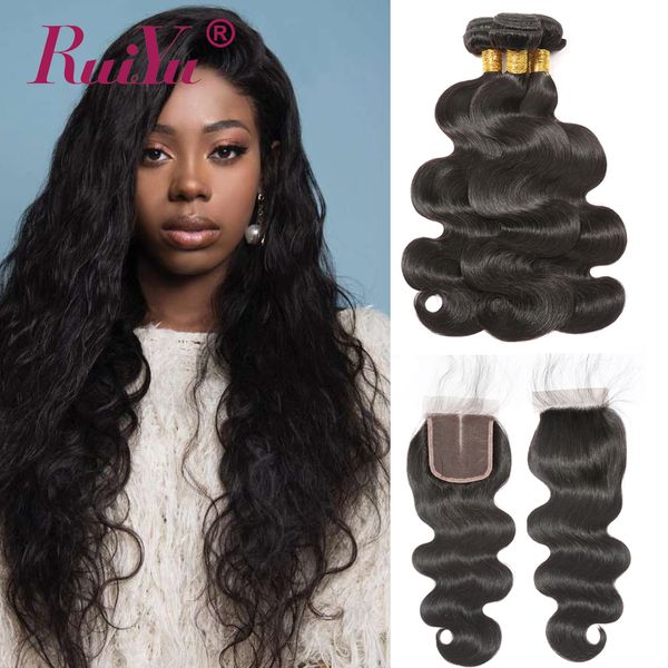 

ruiyu продукты волос бразильское объемная волна с закрытием перуанский волос remy уток weave 3 шт малазийский индийских человеческих волос п, Black
