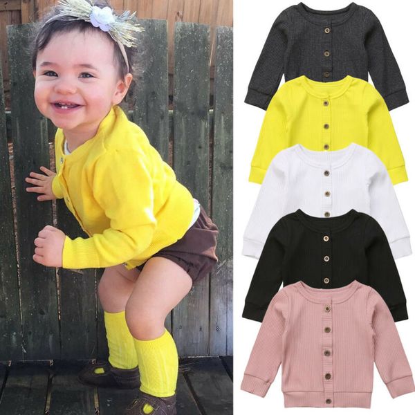 

newborn infant baby girl long sleeves solid knitted sweater coat button spring autumn cardigan clothes, Blue;gray