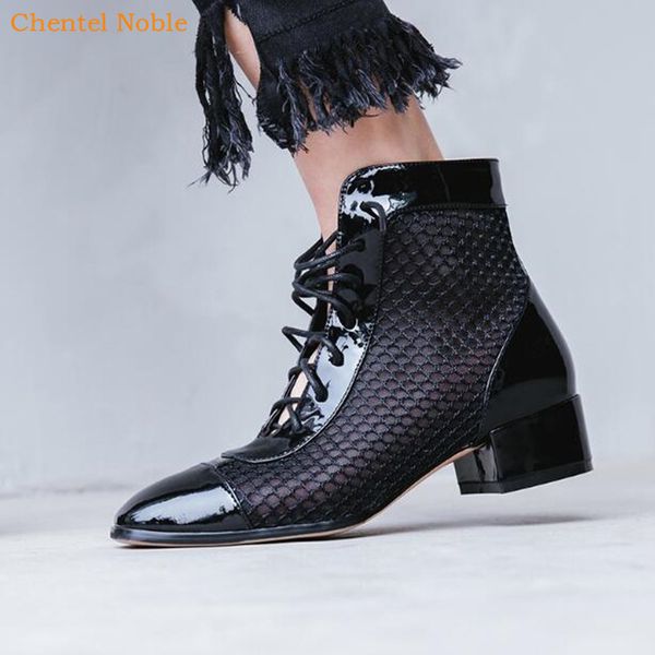 

brand chentel mesh ankle boots for women middle heels black runway stlye cross tied long boots 2019 summer spring shoes zapatos