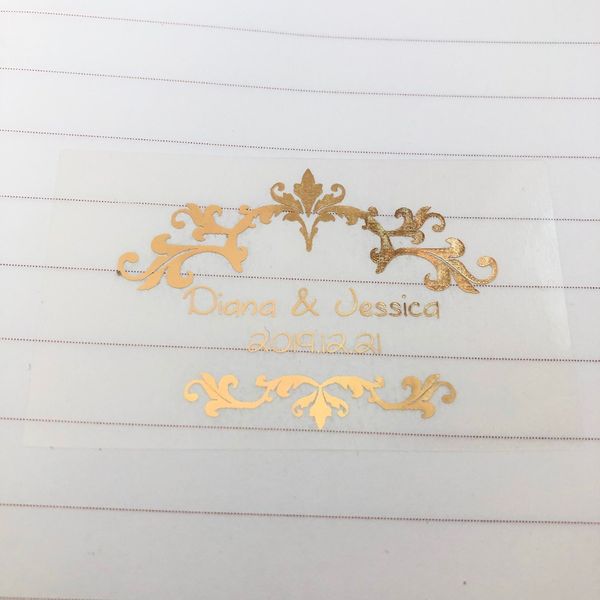 

60 personalised transparent rectangular stickers damask gold effect vintage wedding elegant invitation envelop decorations