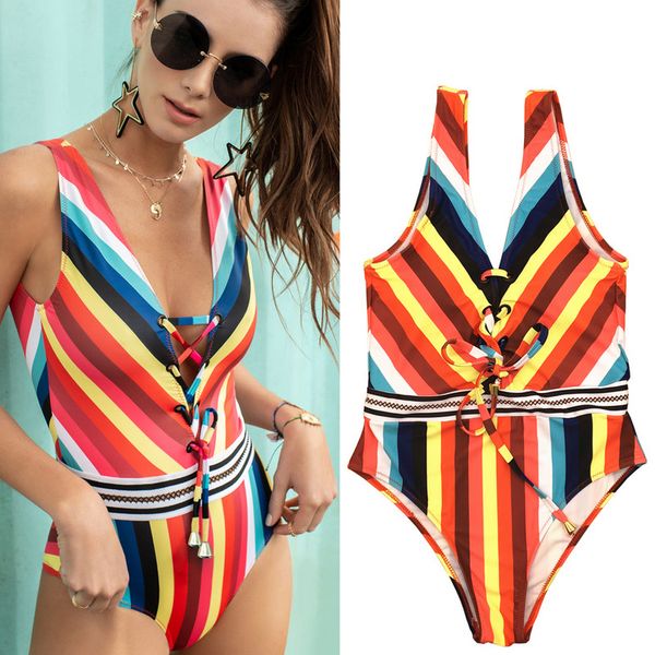 

hirigin женские купальники бикини монокини мягкий многоцветный полосатый мода один кусок спинки купальник стринги