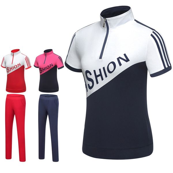 

women golf sportswear short sleeve shirt slim long pants ladies casual sports suits golf clothing sets d0683, Gary;green