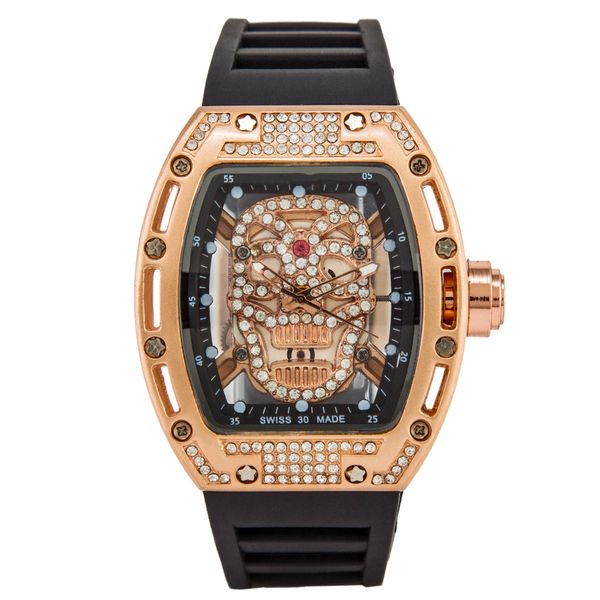 

web celebrity skull watch male european and american personality hollow-out silicone quartz male table barrels of water drill night light 3q, Slivery;brown