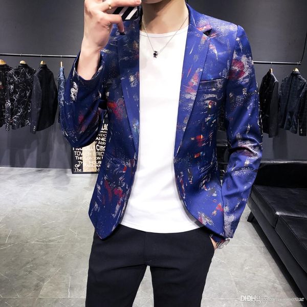 

2019 деловой мужской костюм весна и лето горячая мода новая работа банкетный повседневный принт тонкий мужской вечерний костюм, White;black