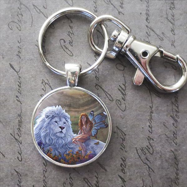 

art painting lion elf key ring key chain animal p key buckle pendant birthday festival anniversary gift jewelry accessories, Slivery;golden