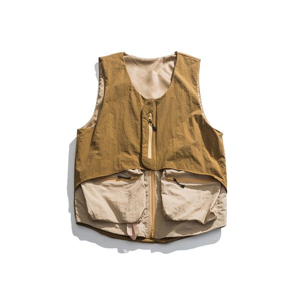 

ewq / men's wear 2020 work clothes many pockets outwear vest male spring summer loose zipper v collar waistcoat all-match 9y1349, Black;white