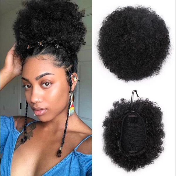 Short Afro Kinky Curly Ponytail Drawstring High Puff Afro Curly