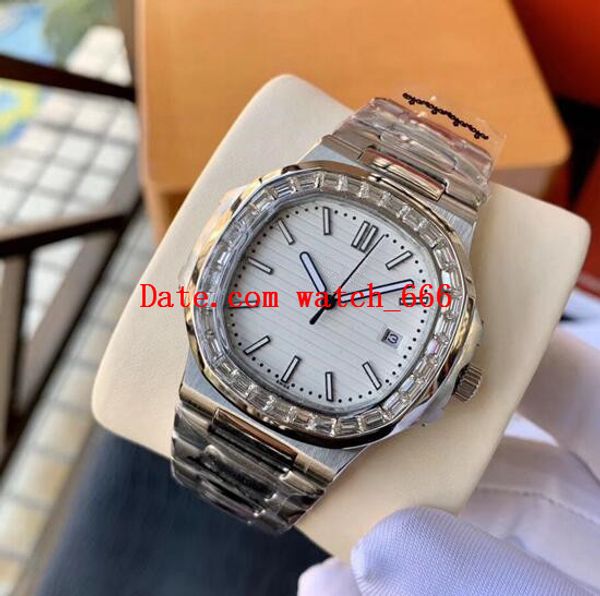 

новые 18k белое золото nautilus 5711 багет алмазный часы сталь 316l браслет 40мм автоматическая мужская мода мужские часы швейцарские часы, Slivery;brown