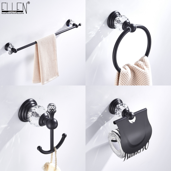

bath accessory set bathroom accessories toilet paper holder towel show ring robe hook black crystal hardware elb85400