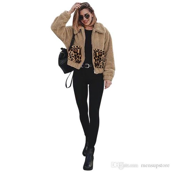 

women woolen winter leopard coats short turn down collar jacket coats, Black;brown