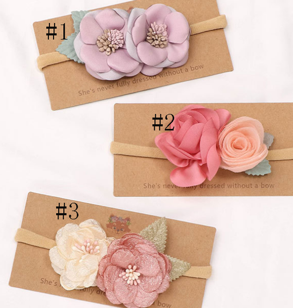 

24pc/lot baby headband,satin flower nylon headband kids nylon elastic hair bands, girls party gift pgraph hair accessories, Slivery;white