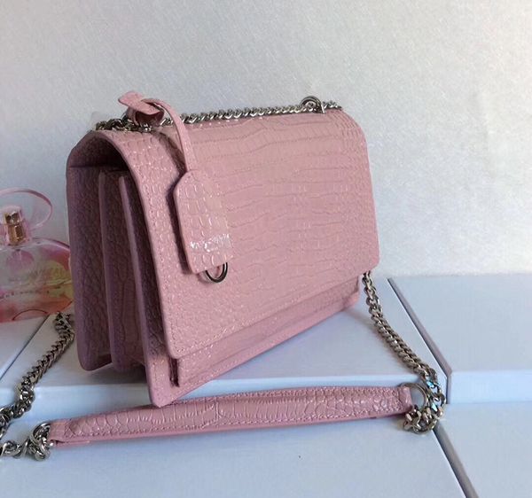 

luxury crocodile pattern original cowhide silver chain genuine leather designer handbags luxury women shoulder bags 1711