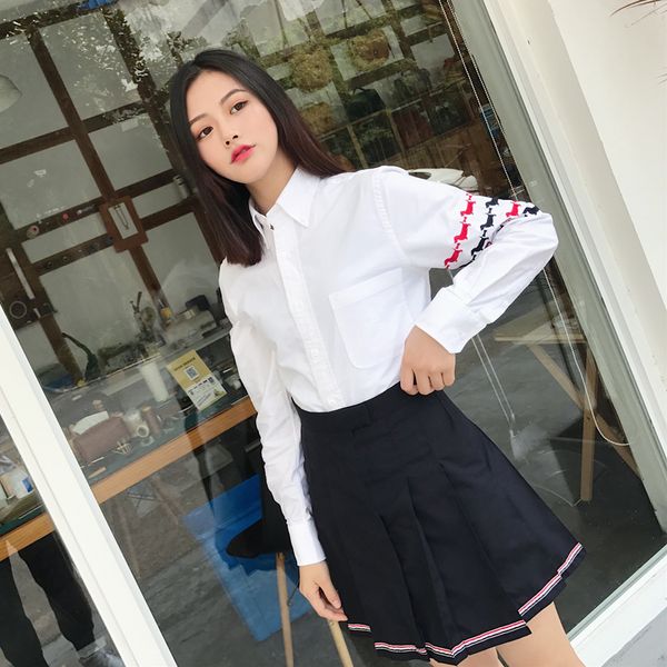 

2020 new mens designer t shirt tb classic double sleeve tri color ribbon fashion long sleeved shirt thom tshirt browne sweatshirt for man, White;black