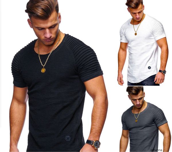 

mens designer t shirt men round neck slim fit solid color short sleeve t shirt folds insert rotator cuff male short toq00, White;black