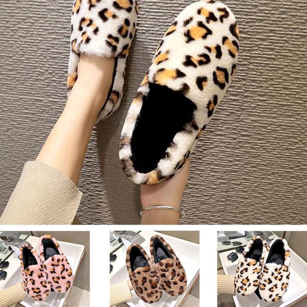 

новый студент случайная ленивая меховой обувь женщины с низкой круглой головой плоской леопард плюс бархат хлопок обувь зима домашней одежда, Black