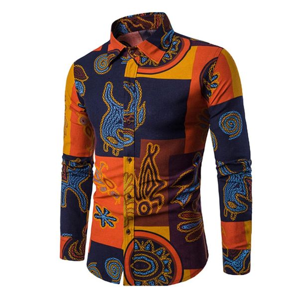 

men casual shirt slim men casual digital printed lapels shirt long sleeve formal dress male clothing, White;black