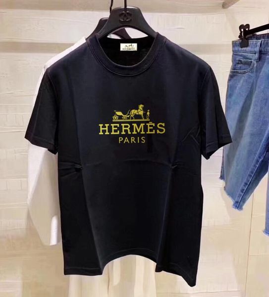 

19ss бренд женские рубашки дизайнеры дамы футболки черный белый красный мужские роскошные дизайнеры футболки золото.гермес топ с коротким ру, White