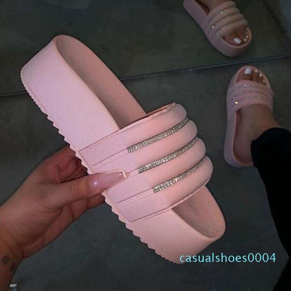 

doratasia comfy flat platform shoes 2020 fashion rhinestone sandals women new ins summer bright color sandals c04, Black