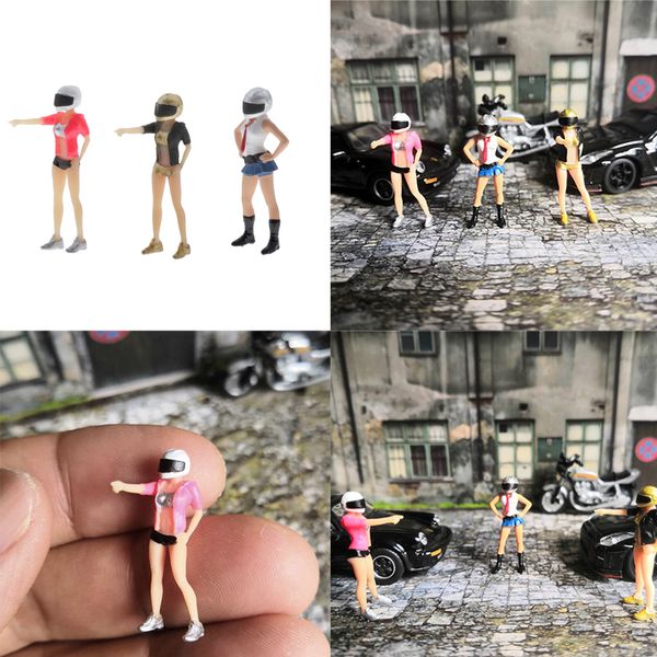 

3pcs 1:64 scene helmet girl scenario model set for children toy group