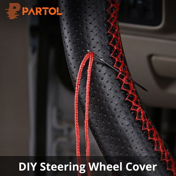 

partol diy steering wheel covers braid on steering wheel soft fiber leather car cover with needles thread 38cm