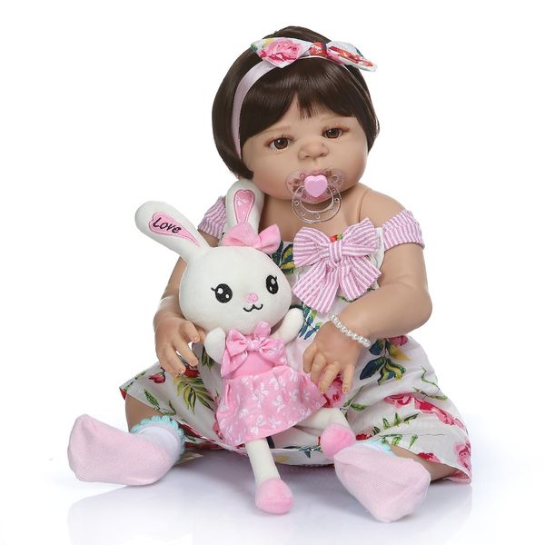 

22inch 56cm 0-3m real baby size baby girl in tan skin color full body silicone bebe doll reborn bath toy lol dolls