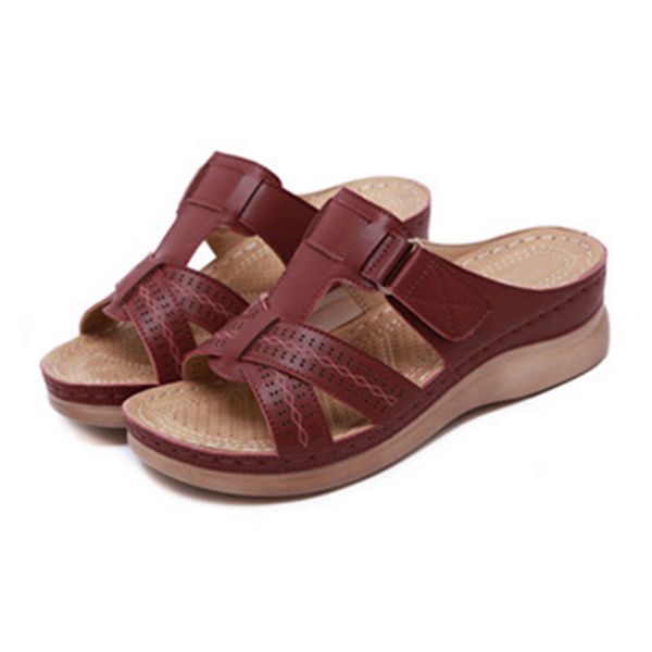 

Women Orthopedic Open Toe Sandals Vintage Anti-slip Breathable Leather Casual Female Platform Retro Shoes, Black