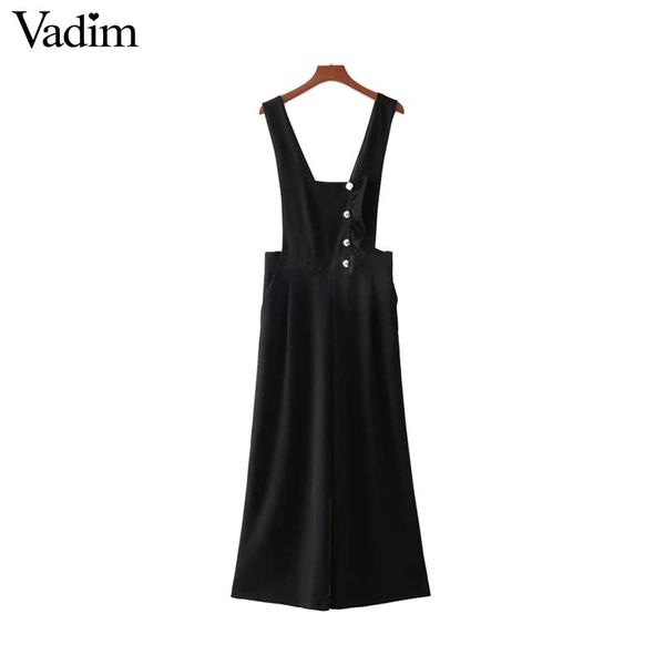 

vadim vintage black jumpsuits ruffles buttons decorate rompers female spring chic streetwear overalls suspender trousers kz1185, Black;white