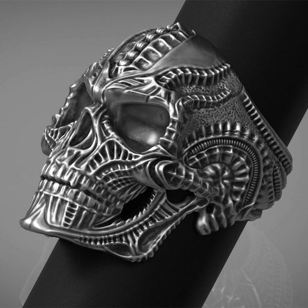 

punk vintage alien ring for men punk style mens rings zinc alloy cool death rings halloween gothic men's jewelry, Slivery;golden