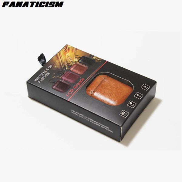 

Fanaticism Luxury Leather Wireless Earphone Protective Case Holder Shell Cover Charging Cases with Hook for Apple AirPods with Retail Box