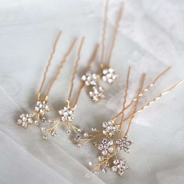 

jonnafe shine rhinestone floral wedding hair pins set gold silver color bridal hair jewelry accessories, Golden;white
