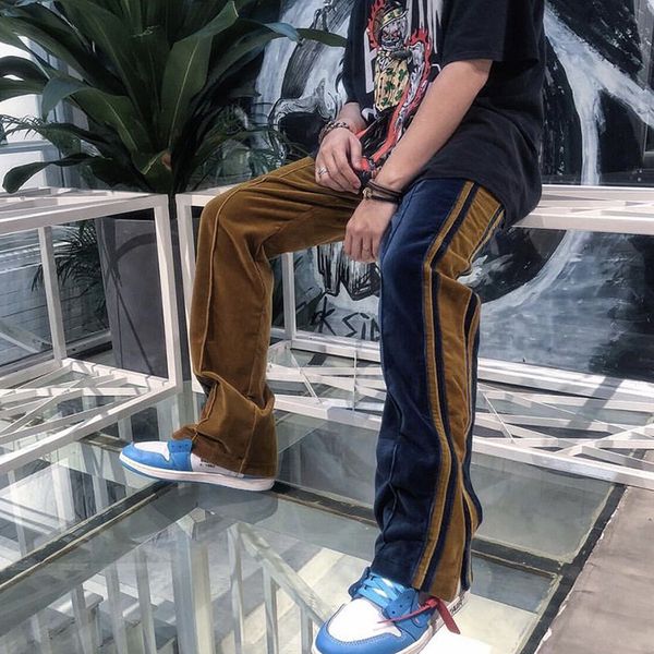 

hip hop mens velvet pants designer streetwear ankle zipper mens sweatpants spring autumn casual homme long pants, Black