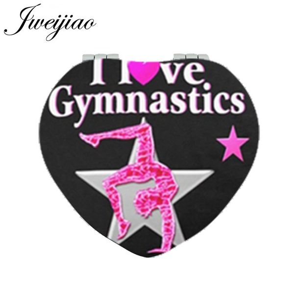 

jweijiao i love gymnastics heart pocket mirror pu leather mini compact folding 1x/2x magnifying makeup mirror for girls