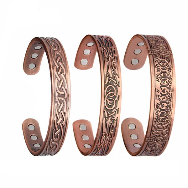 

new health magnetic therapy cuff bangles for women phoenix totem antique copper tone cuff bracelets engraved vintage bracelet, Black