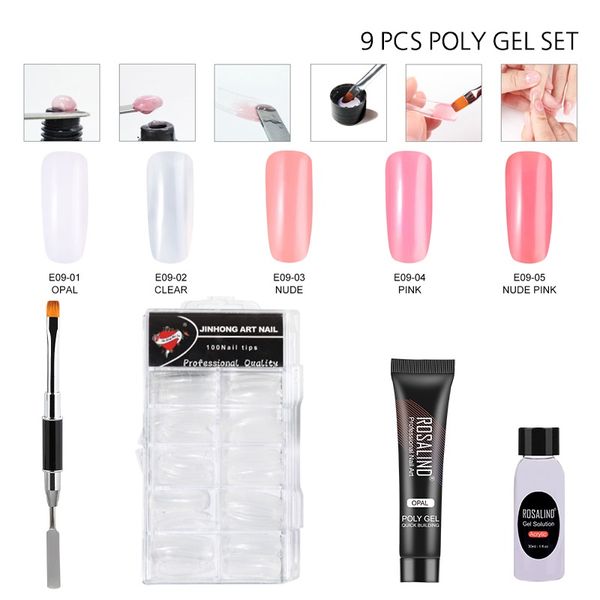 

8pcs/lot)rosalind 15ml poly gel set semi permanent nail finger extension crystal poly nail kit cured white uv led gel varnishes, Red;pink