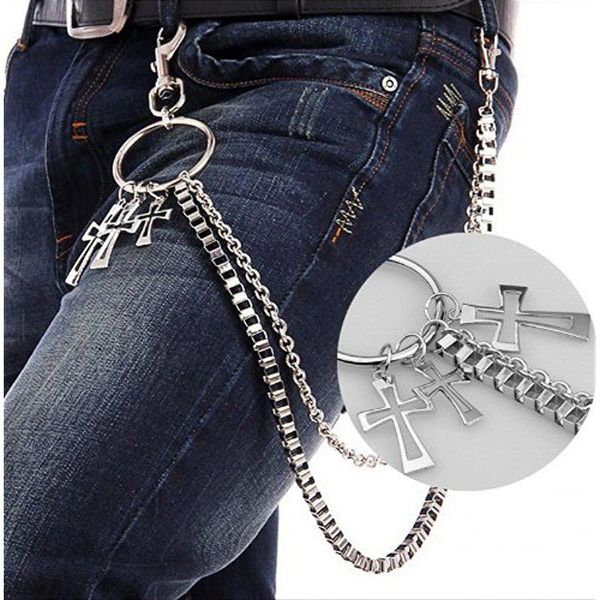 

rock punk hook trousers pant cross waist link belt chain metal wallet silver chain men women jewelry pants, Black;brown