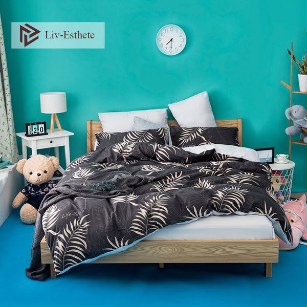 Liv Esthete Dark Color Leaf Bedding Set Bed Linen Nordic Duvet