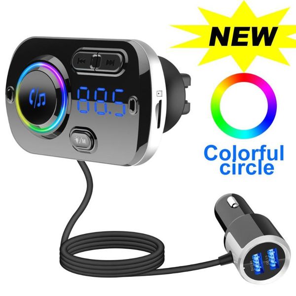 

car fm transmitter bluetooth 5.0 usb car charger kit hands-calling mp3 music player night vision led light fm modulator