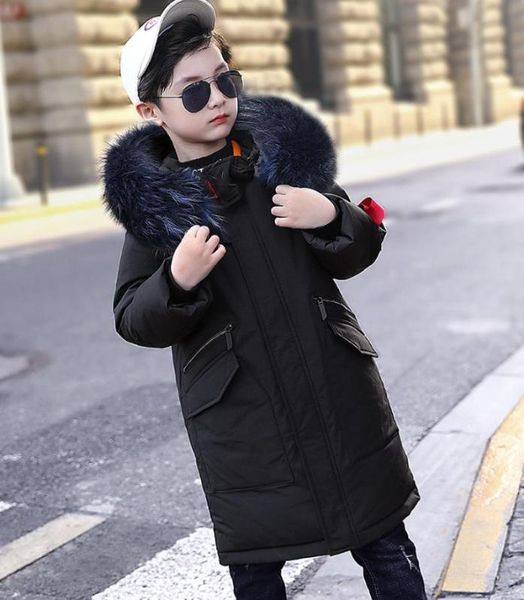 

russia winter children oversize down coats thicker warm real fur collar boys outerwear modis kids duck down jackets parka y2465, Blue;gray