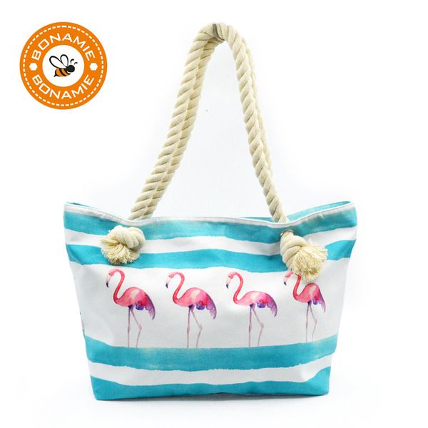 

bonamie flamingo canvas tote женщин сумки женские сумки одного плеча большие емкости пляжные сумки casual пеньки веревка хозяйственная сумка