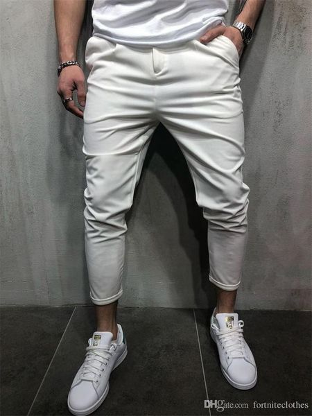 

mens designer pencil pants fashion solid zipper fly mens clothes with pockets casual homme slim trousers, Black