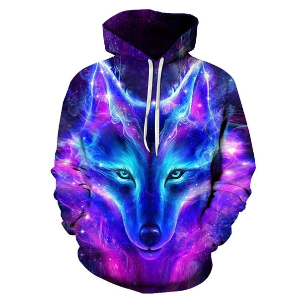 

space galaxy wolf hoodie hoodies men women 2019 new fashion spring autumn pullovers sweatshirts sweat homme 3d tracksuit, Black