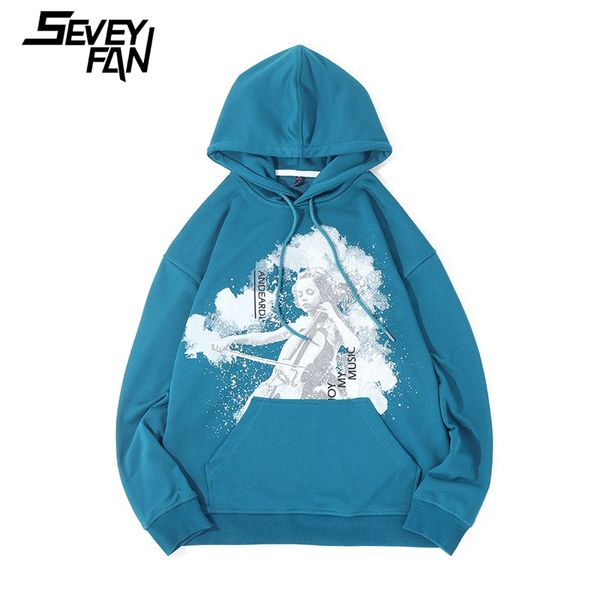 

seveyfan music girl printed sweatshirts men's casual cotton hoodies hip hop pullover hoodies for couples, Black