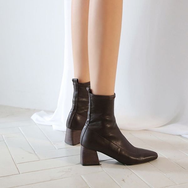 

boots women's booties new thick with korean version of autumn and winter plus velvet warm mid-heeled socks boots elastic, Black
