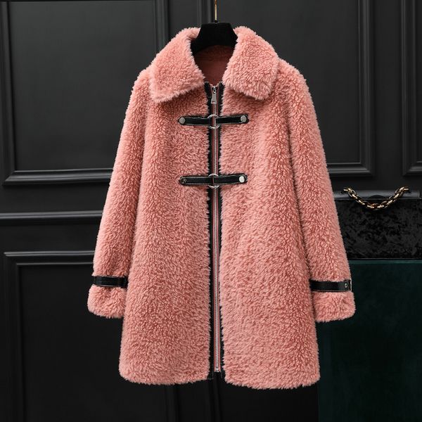 

real fur coat wool jacket autumn winter coat women clothes 2019 korean vintage sheep shearling suede lining women zt3911, Black