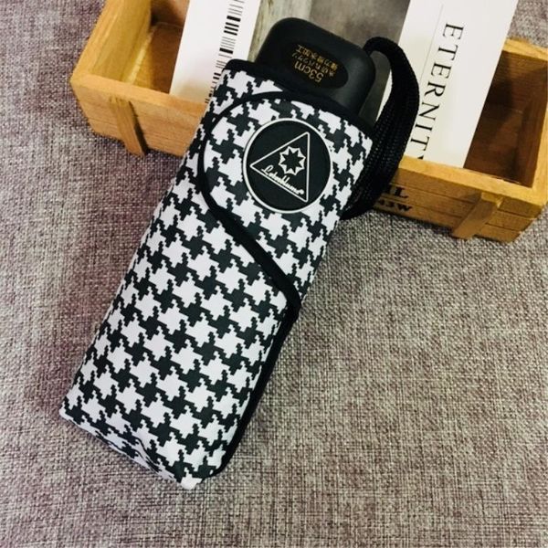 

outdoor 6 bone non-automatic five-folding vinyl anti uv umbrella hound-tooth check beach sunshade umbrella pocket-storage mini rain gear
