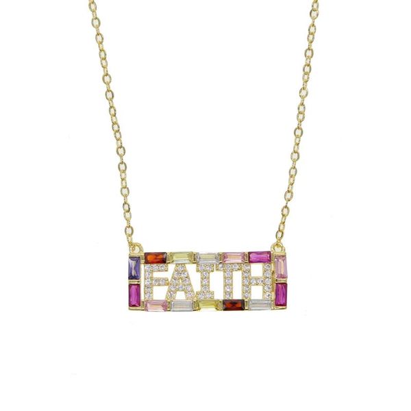 

gold filled rainbow cz fashion women jewelry 2020 new meaning letter pendant cz faith pendant necklace gold, Silver